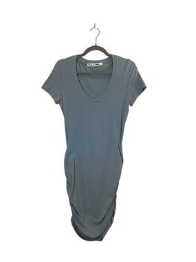 Michael Stars Women’s V-Neck Ruched Tee Dress in Slate Blue Sz M